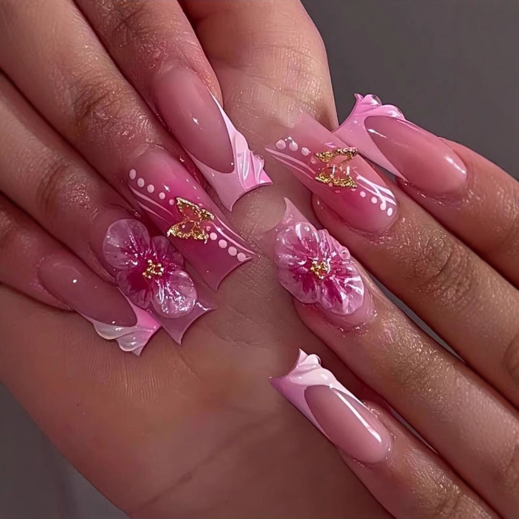 Pressed Flower Art - 24 шт., носимые квадратные накладные ногти,